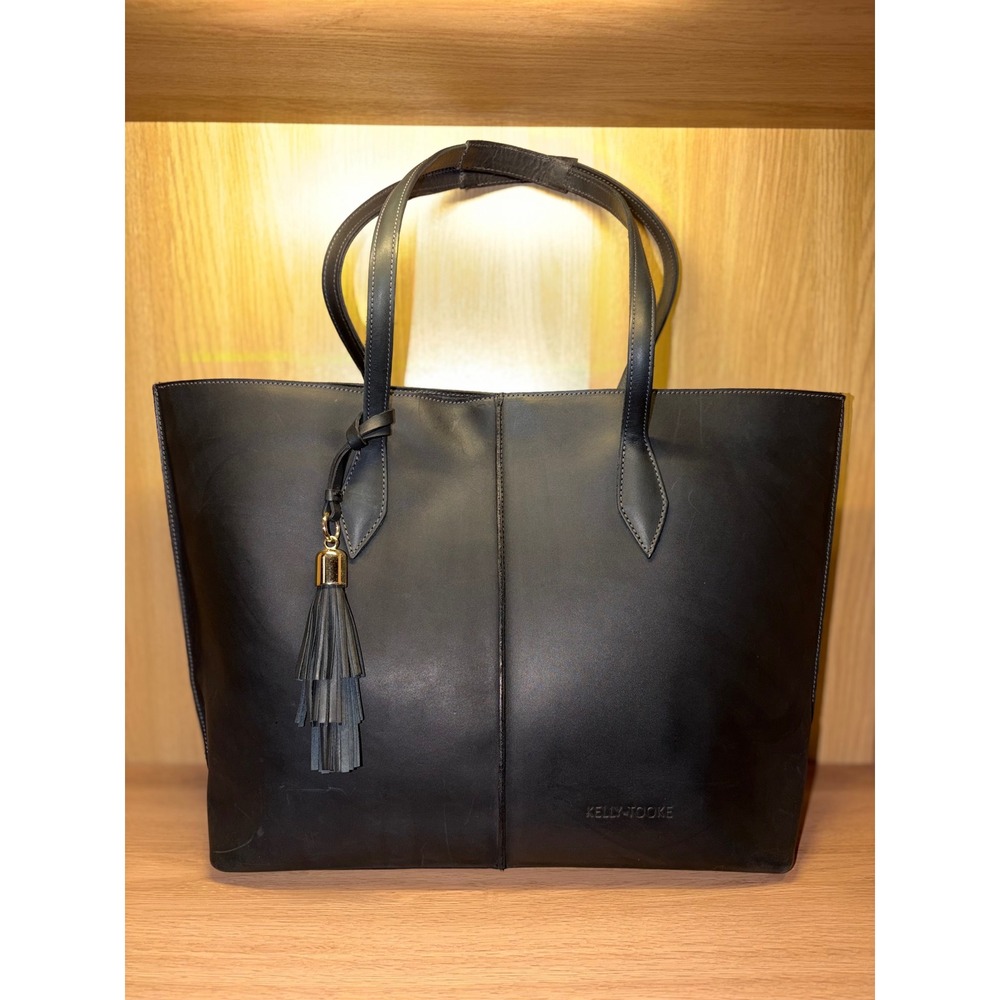 Kelly Tooke Black Leather Tassel Tote Bag Minimalist Shoulder Bag Gold Hardware - Picture 10 of 10